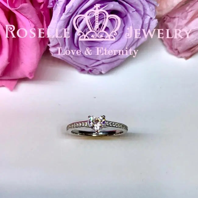 Heart Shape Side Stone Engagement Ring - HR2 - Roselle Jewelry