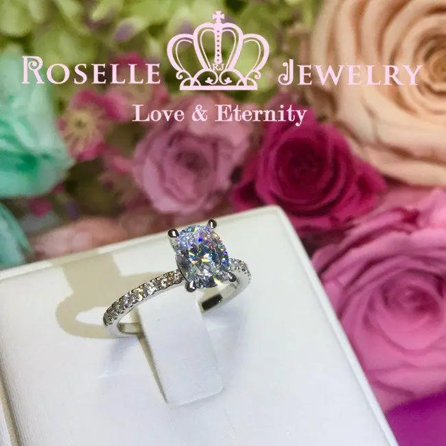 Oval Side Stone Engagement Ring - TO1 - Roselle Jewelry