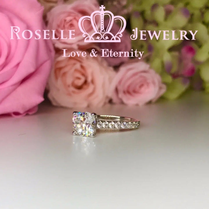 Cushion Cut Side Stone Engagement Ring - TC1 - Roselle Jewelry