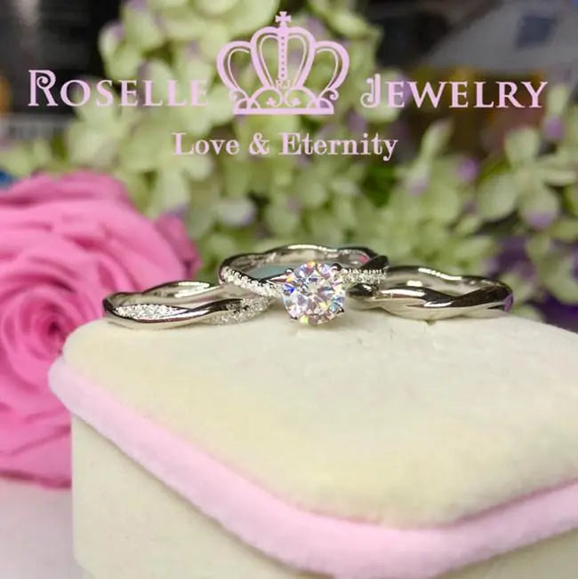 Twist Side Stone Engagement Ring - T17 - Roselle Jewelry