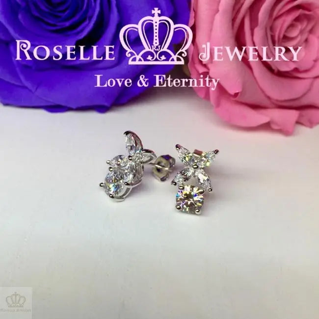 馬眼石襯單石吊款耳環-EM2 - Roselle Jewelry