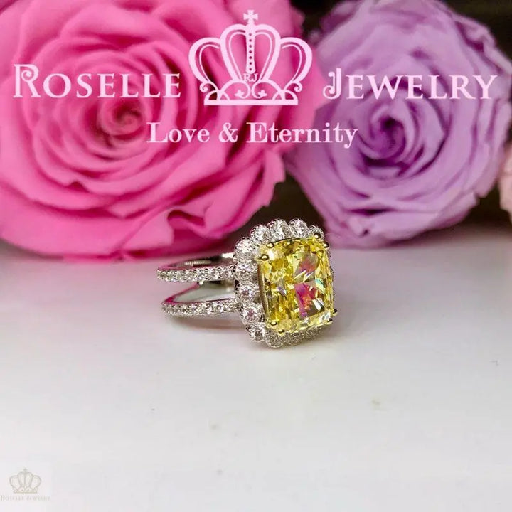 Fancy Yellow Cushion Cut Halo Engagement Ring - FY2 - Roselle Jewelry