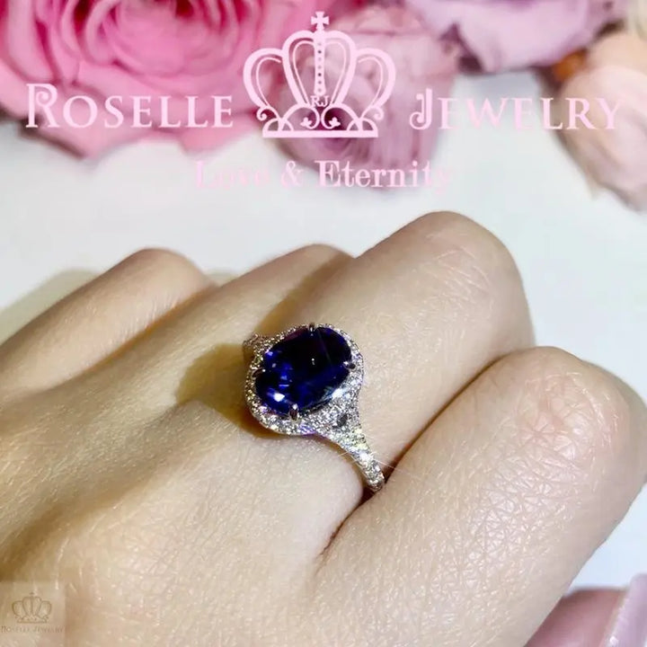Lab Grown Sapphire Oval Halo Engagement Ring - OS4 - Roselle Jewelry