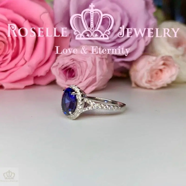 Lab Grown Sapphire Oval Halo Engagement Ring - OS4 - Roselle Jewelry