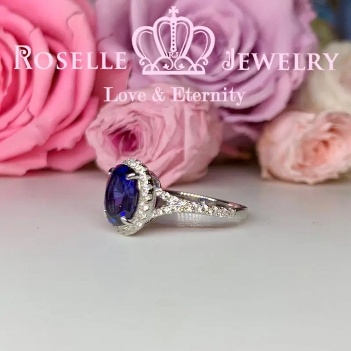 Lab Grown Sapphire Oval Halo Engagement Ring - OS4 - Roselle Jewelry