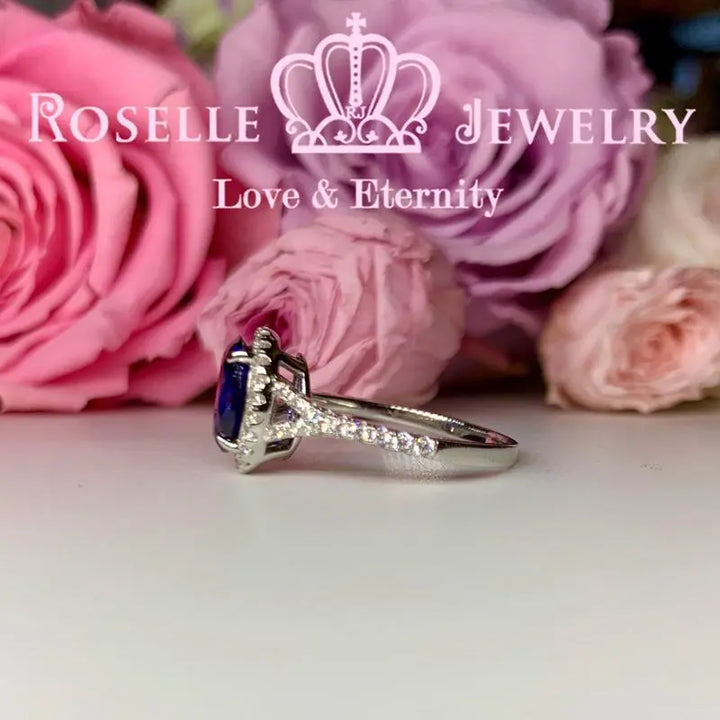 Lab Grown Sapphire Oval Halo Engagement Ring - OS4 - Roselle Jewelry