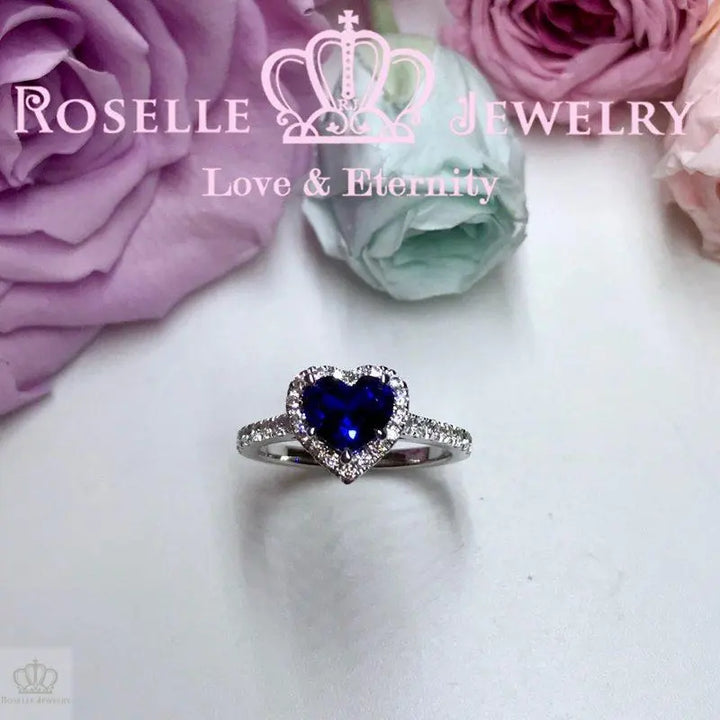Heart Shape Lab Grown Sapphire Halo Engagement Ring - HS1 - Roselle Jewelry
