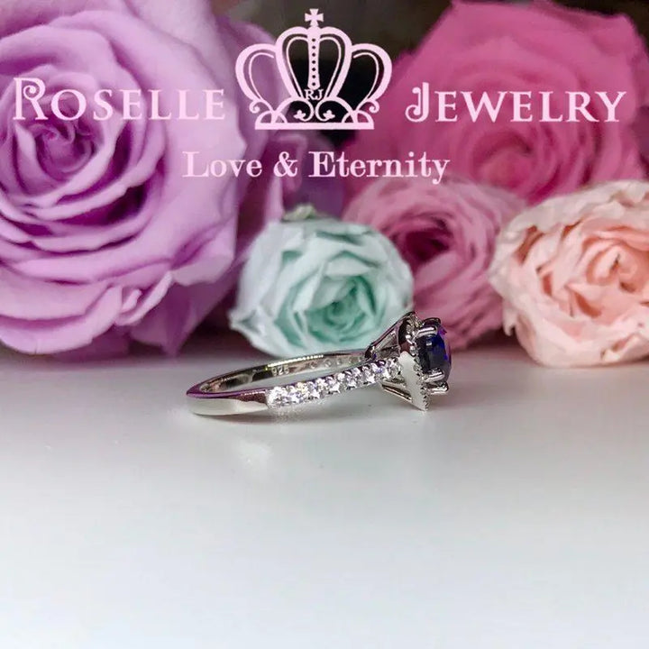 Heart Shape Lab Grown Sapphire Halo Engagement Ring - HS1 - Roselle Jewelry