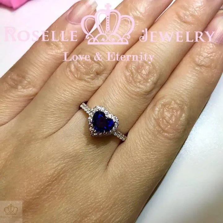 Heart Shape Lab Grown Sapphire Halo Engagement Ring - HS1 - Roselle Jewelry