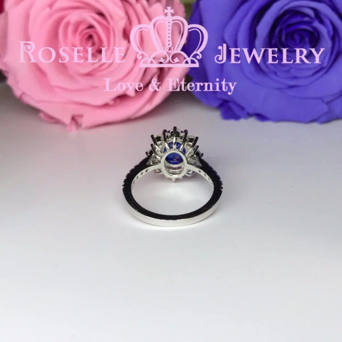 Lab Grown Sapphire Oval Halo Engagement RIng - OS1 - Roselle Jewelry